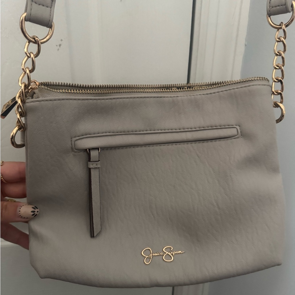 Jessica Simpson Light Gray Crossbody Bag with Gold Hardware